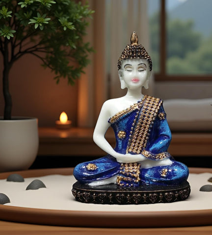 Sigaram 6.5 Inch Blue Meditating Buddha Idol for Home Decorative Showpiece K4894
