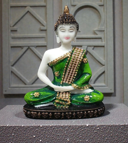 Sigaram 6.5 Inch Green Meditating Buddha Idol for Home Decorative Showpiece K4895