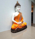 Sigaram 6.5 Inch Orange Meditating Buddha Idol for Home Decorative Showpiece K4896