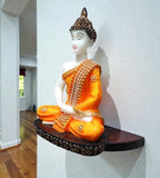 Sigaram 6.5 Inch Orange Meditating Buddha Idol for Home Decorative Showpiece K4896