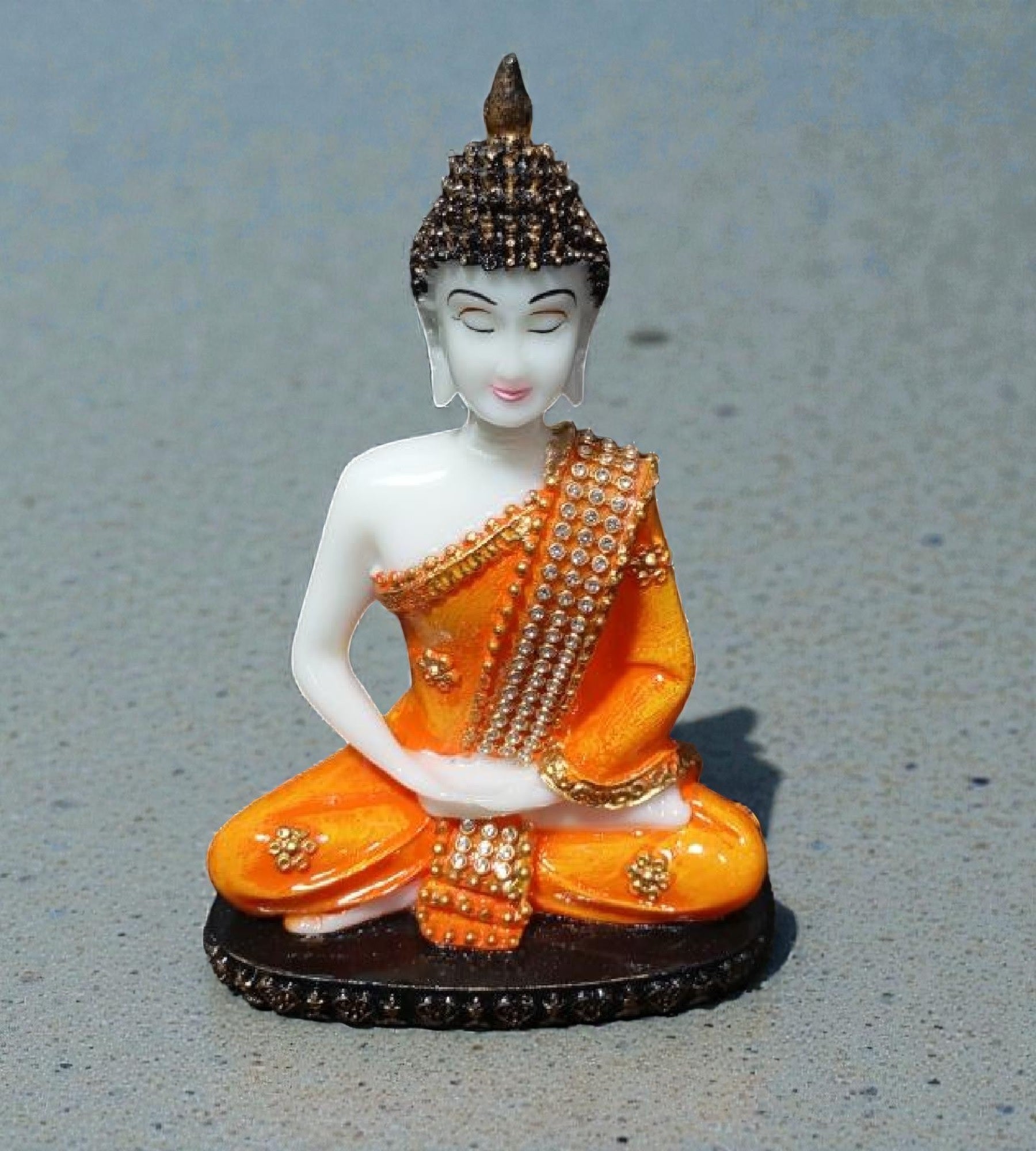 Sigaram 6.5 Inch Orange Meditating Buddha Idol for Home Decorative Showpiece K4896