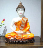 Sigaram 6.5 Inch Orange Meditating Buddha Idol for Home Decorative Showpiece K4896