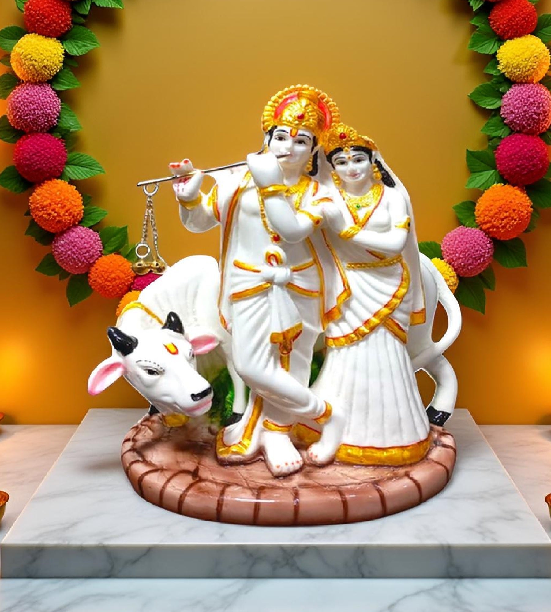 Sigaram 8.5 Inch White Radha Krishna Idol for Home Decorative Sshowpiece K4897