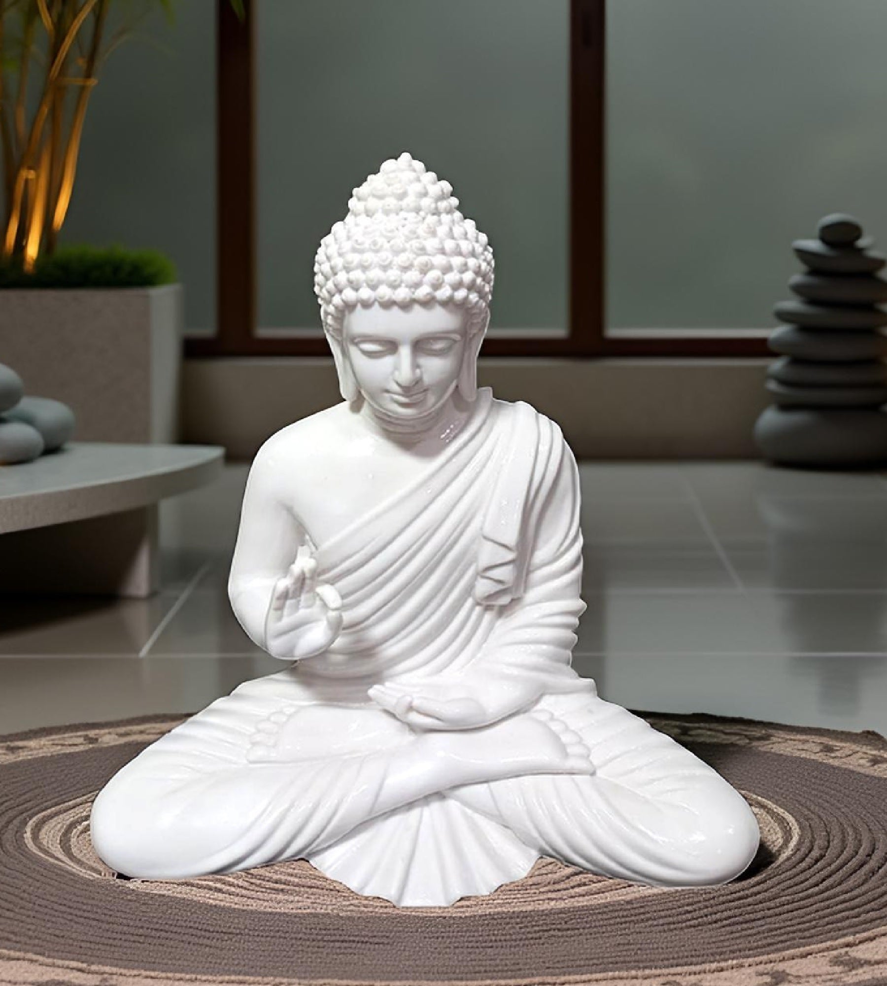 Sigaram 14.5 Inch White Buddha Idol for Home Decorative Showpiece K4899