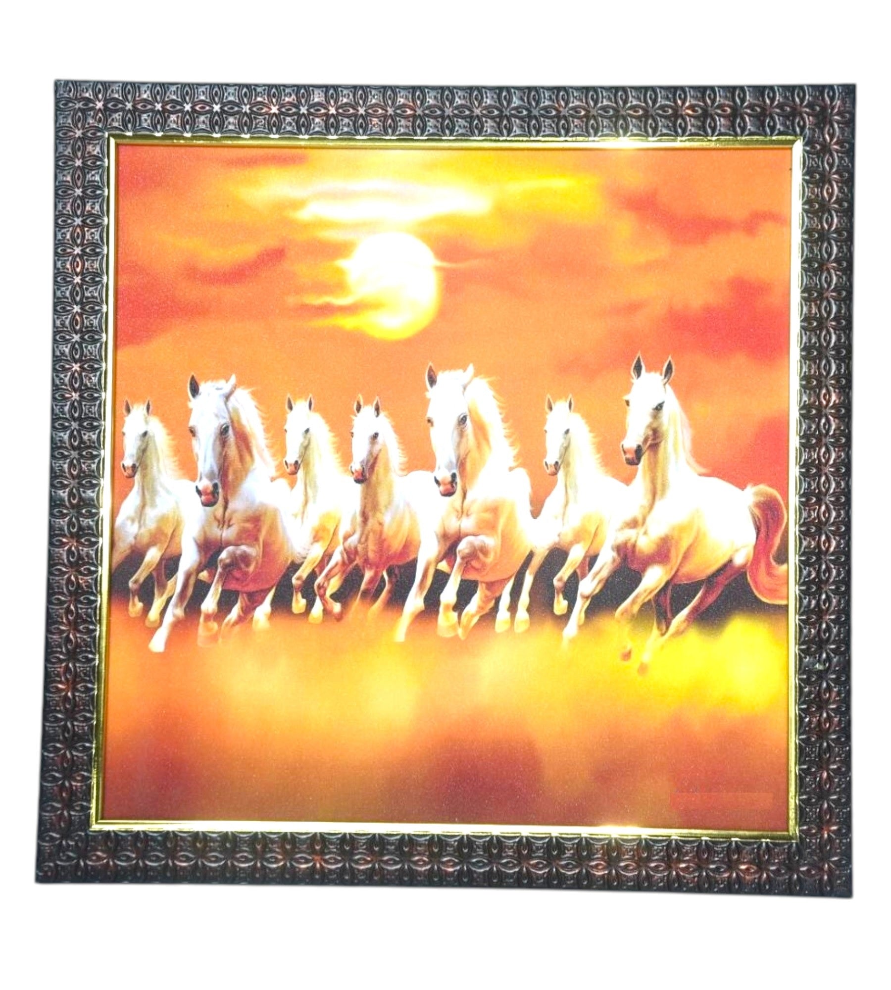 Sigaram 13.5x13.5 Inch OrangeHorse Painting Photo Frame for Home & Office Wall K4911