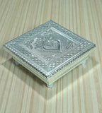 Sigaram 6x6 Inch Silver Plated Wooden Bajot Chowki/Patla for Home Pooja Decor K4931