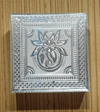 Sigaram 10x10 Inch Silver Plated Wooden Bajot Bush Chowki/Patla for Home Pooja Decor K4933