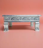 Sigaram 12x12 Inch Silver Plated Wooden Bajot Chowki/Patla for Home Pooja Decor K4939