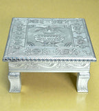 Sigaram 10x10 Inch Silver Plated Wooden Bajot Chowki/Patla for Home Pooja Decor K4940