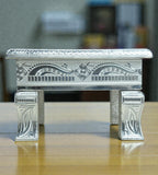 Sigaram 8x8 Inch Silver Plated Wooden Bajot Chowki/Patla for Home Pooja Decor K4941