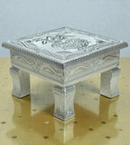 Sigaram 8x8 Inch Silver Plated Wooden Bajot Chowki/Patla for Home Pooja Decor K4941
