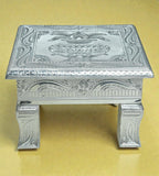 Sigaram 8x8 Inch Silver Plated Wooden Bajot Chowki/Patla for Home Pooja Decor K4941