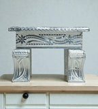 Sigaram 6x6 Inch Silver Plated Wooden Bajot Chowki/Patla for Home Pooja Decor K4942