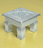 Sigaram 6x6 Inch Silver Plated Wooden Bajot Chowki/Patla for Home Pooja Decor K4942