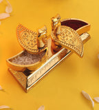 Sigaram 4.5x2 Inch Gold Plated Peacock Design Kumkum Box for Home Pooja Decor K4943