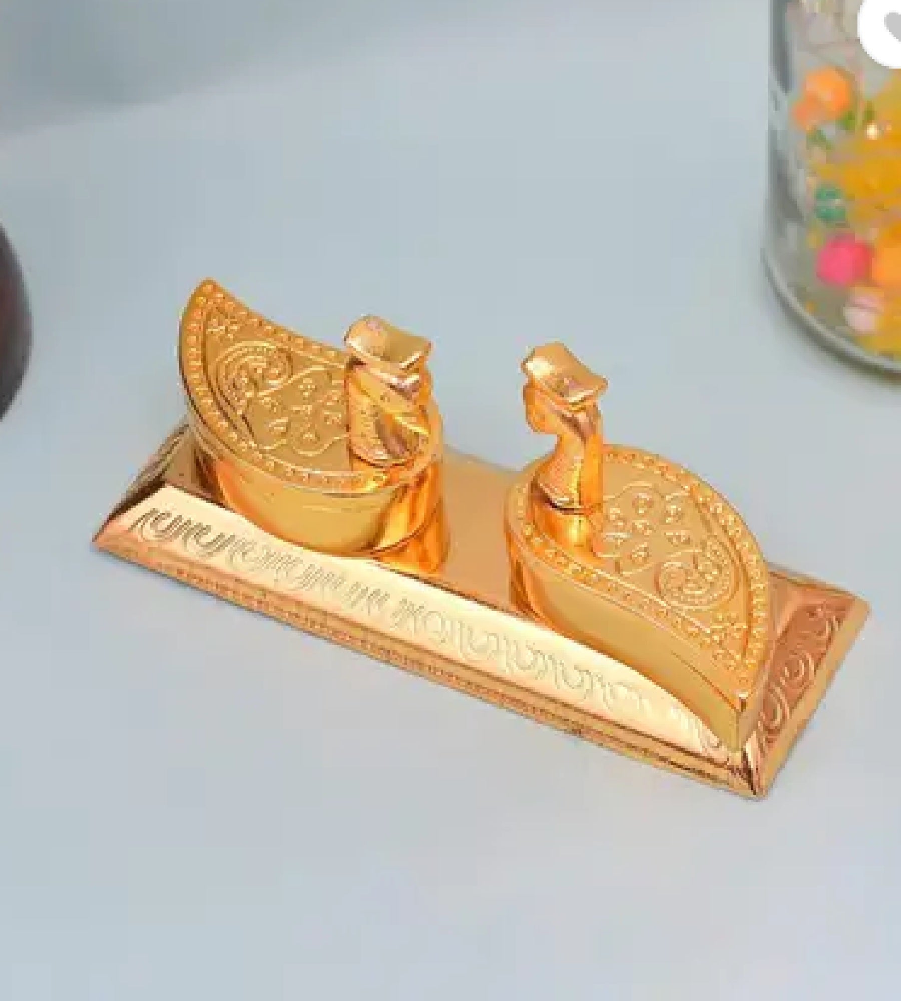 Sigaram 4.5x2 Inch Gold Plated Peacock Design Kumkum Box for Home Pooja Decor K4943