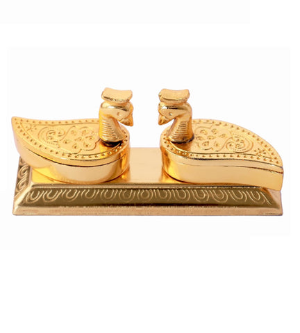 Sigaram 4.5x2 Inch Gold Plated Peacock Design Kumkum Box for Home Pooja Decor K4943