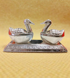 Sigaram 4.5x2 Inch Silver Plated Peacock Kumkum Dabbi for Home Pooja Decor K4945