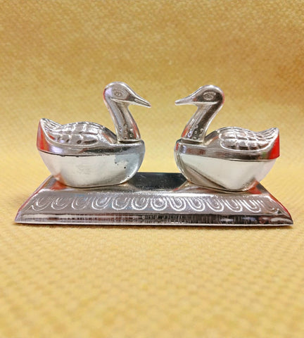 Sigaram 4.5x2 Inch Silver Plated Peacock Kumkum Dabbi for Home Pooja Decor K4945