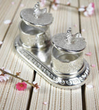 Sigaram 4.2x2.5 Inch Silver Plated Round Kumkum Dabbi for Home Pooja Decor K4946