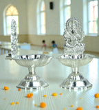Sigaram 3.5 Inch Silver Plated Ganesh Design Diya for Home & Temple Pooja Decor K4949