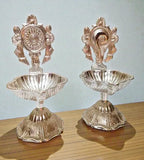 Sigaram 4.3 Inch Silver Plated Tirumala Shank Chakra Diya for Home & Temple Pooja Decor K4950