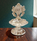 Sigaram 4.3 Inch Silver Plated Tirumala Shank Chakra Diya for Home & Temple Pooja Decor K4950