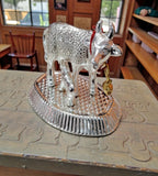 Sigaram 2 Inch Silver Plated Cow & Calf Idol for Home & Decorative Showpiece K4951