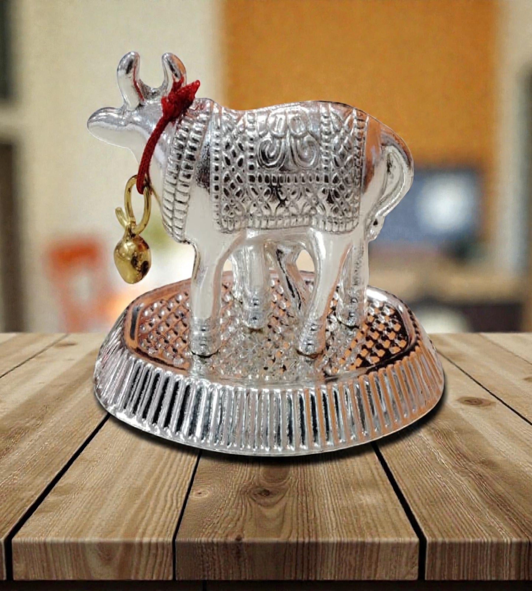 Sigaram 2 Inch Silver Plated Cow & Calf Idol for Home & Decorative Showpiece K4951