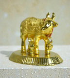 Sigaram 2 Inch Gold Plated Cow & Calf Idol for Home Decor & Decorative Showpiece K4952