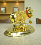 Sigaram 2 Inch Gold Plated Cow & Calf Idol for Home Decor & Decorative Showpiece K4952