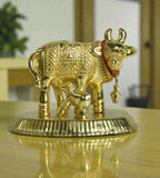 Sigaram 2 Inch Gold Plated Cow & Calf Idol for Home Decor & Decorative Showpiece K4952