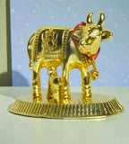 Sigaram 2.5 Inch Gold Plated Cow & Calf for Home, Temple & Decorative Showpiece K4954