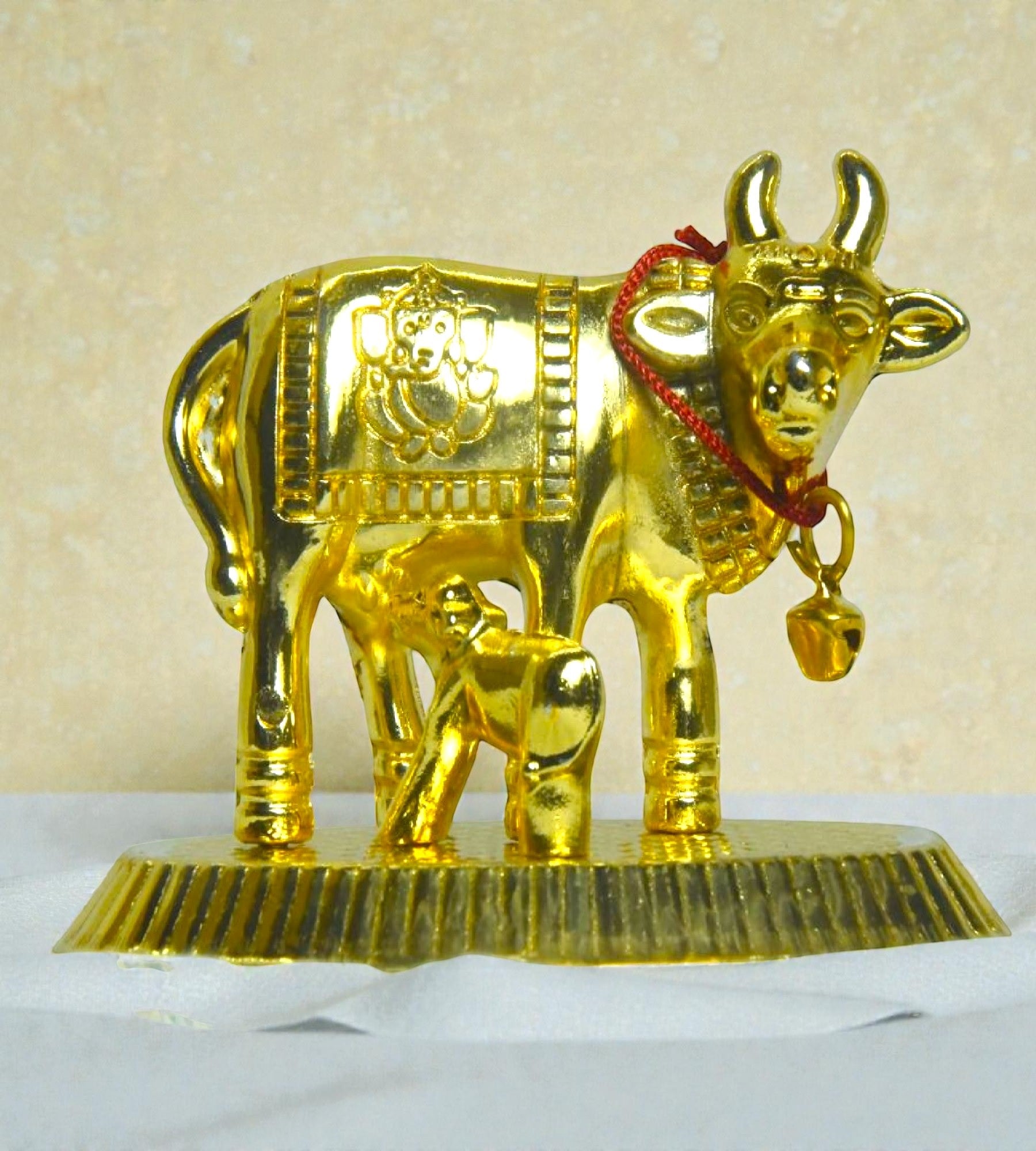 Sigaram 2.5 Inch Gold Plated Cow & Calf for Home, Temple & Decorative Showpiece K4954