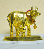 Sigaram 2.5 Inch Gold Plated Cow & Calf for Home, Temple & Decorative Showpiece K4954