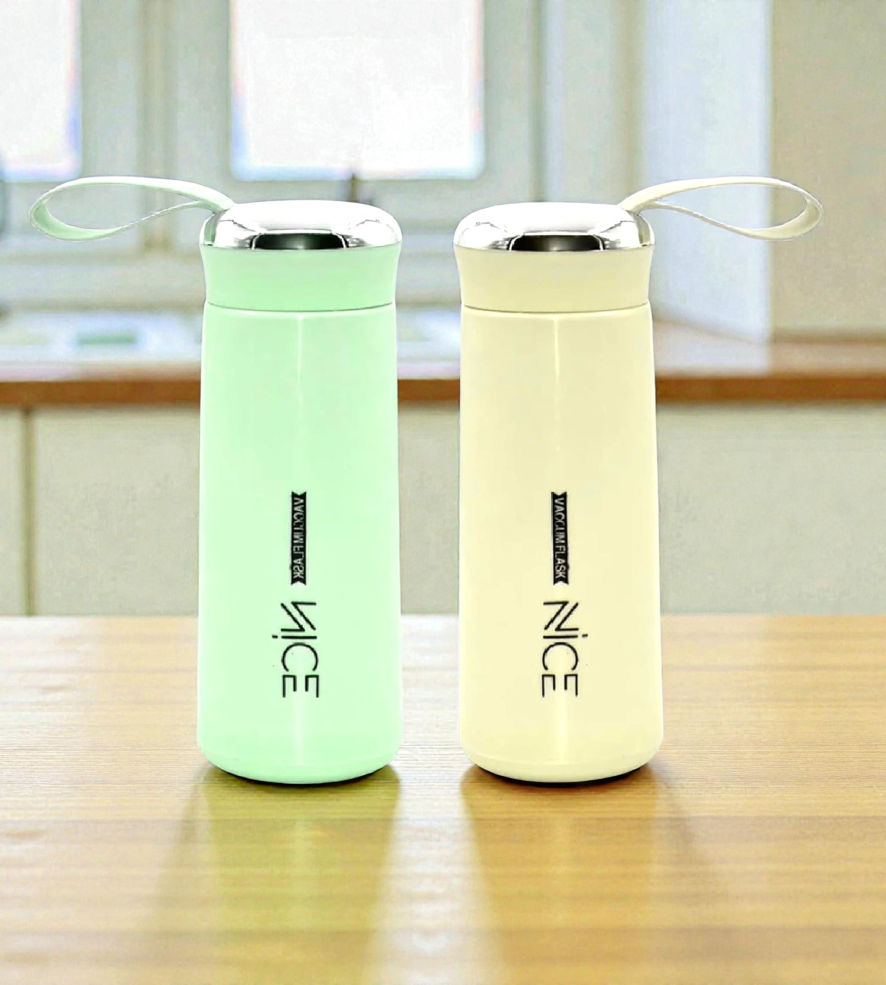 Sigaram 6.7 Inch Green & White NICE Water Bottle for Girls, Kids & Boys K4972