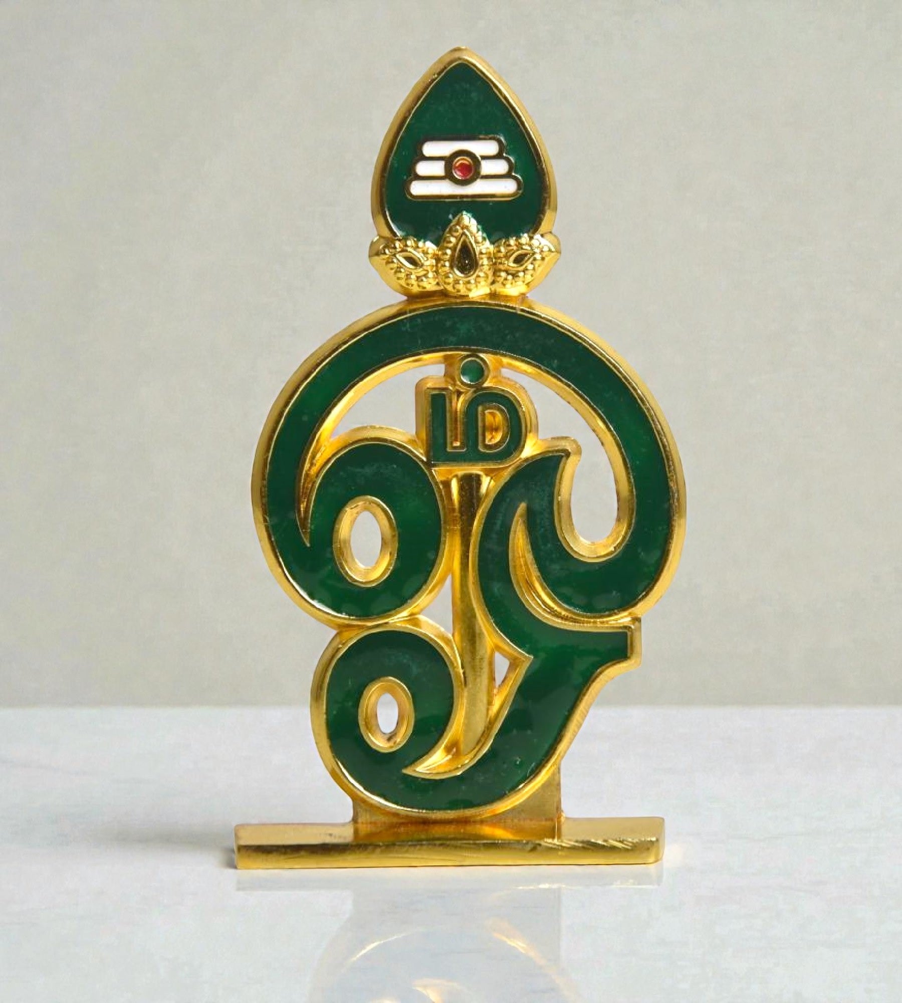 Sigaram 4 Inch Golden Green Murugan Om Vel for Car Dashboard, Pooja Room K4982