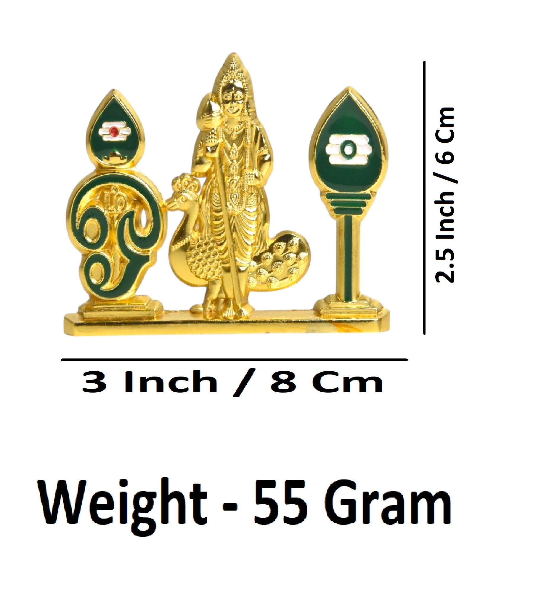 Sigaram 2.5 Inch Gold Plated Murugan Statue with Vel for Car Dashboard & Home K5005