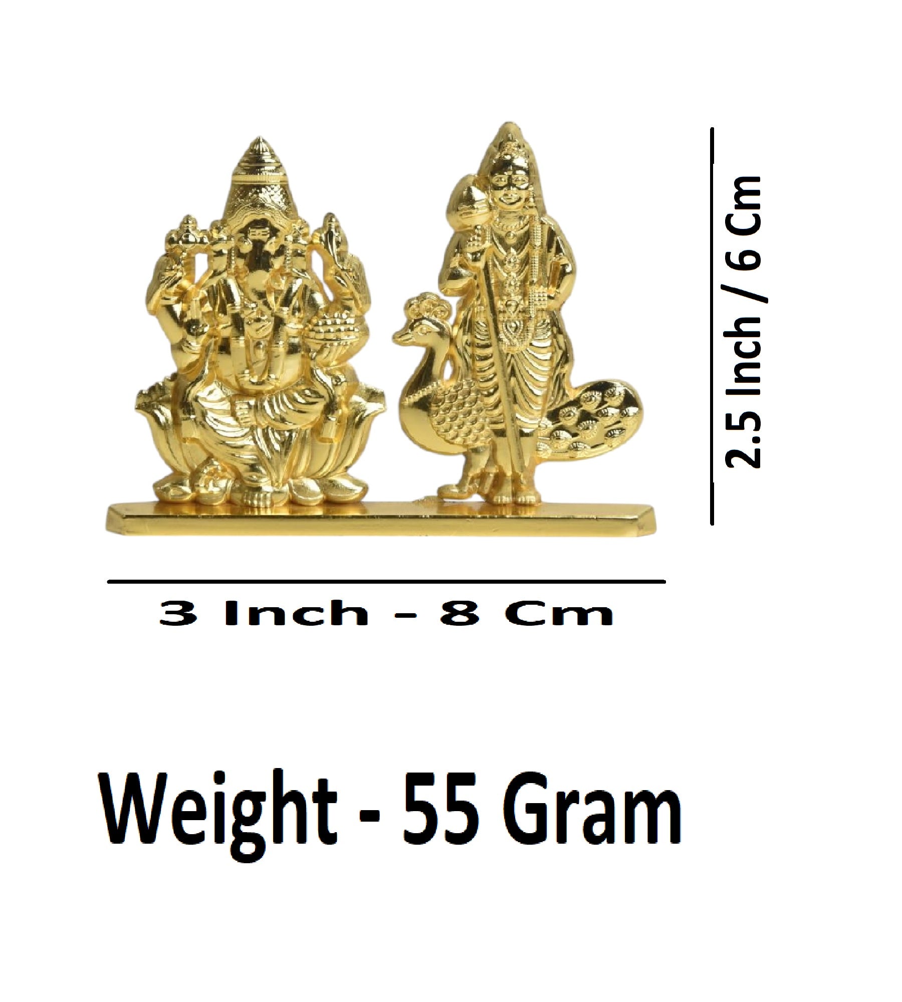 Sigaram 2.5 Inch Gold Plated Vinayak & Murugan Idol for Car Dashboard, Pooja Room K5006