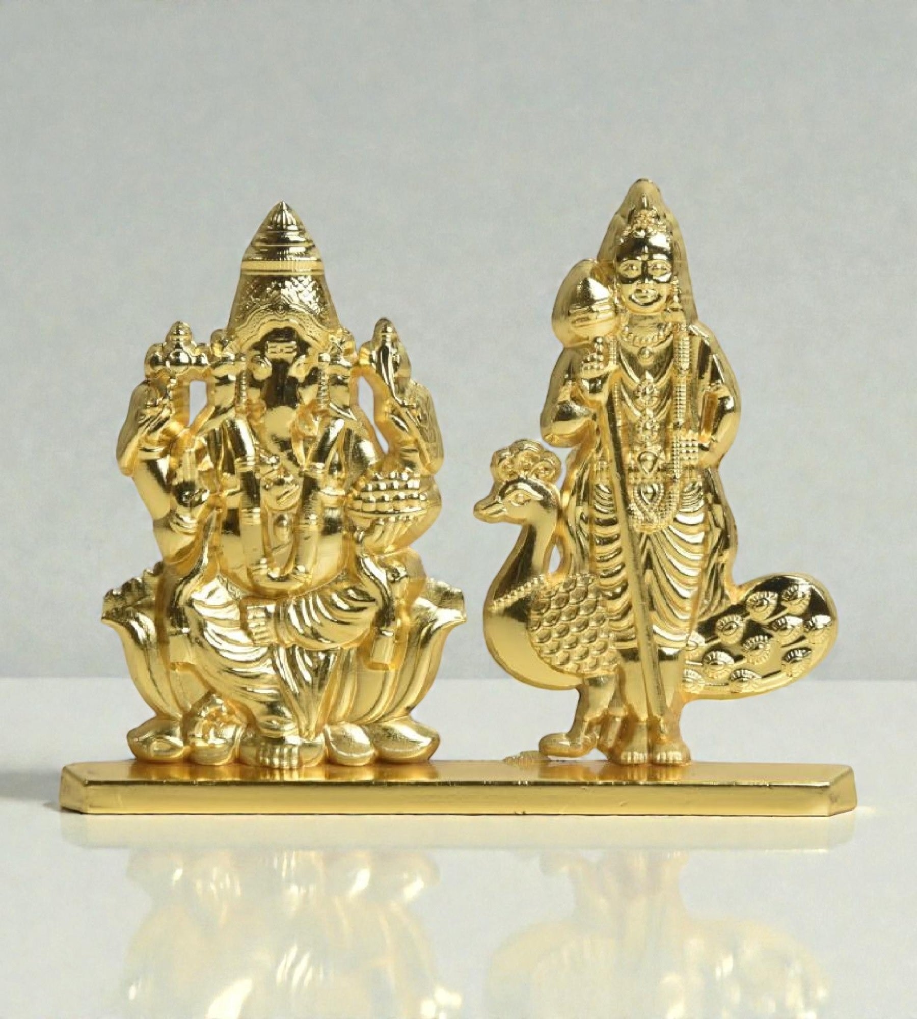 Sigaram 2.5 Inch Gold Plated Vinayak & Murugan Idol for Car Dashboard, Pooja Room K5006