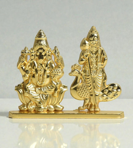 Sigaram 2.5 Inch Gold Plated Vinayak & Murugan Idol for Car Dashboard, Pooja Room K5006