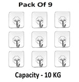 Sigaram Pack of 9 Adhesive 10 KG Capacity Wal Hooks For Home & Office K5065