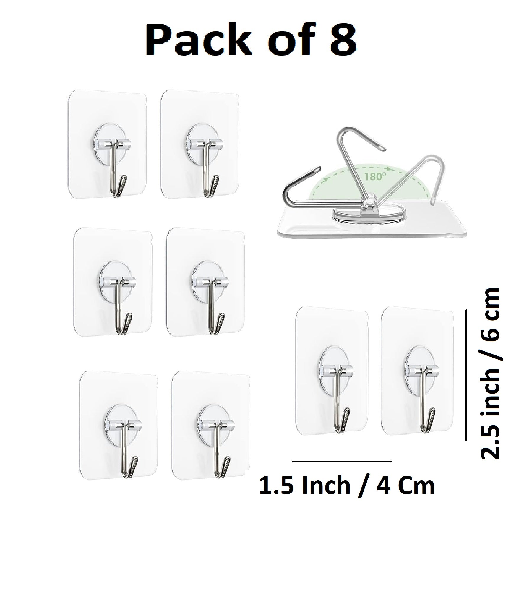Sigaram Pack of 8 Adhesive 3 KG Capacity Wal Hooks For Home & Office K5069
