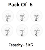 Sigaram Pack of 6 Adhesive 3 KG Capacity Wal Hooks For Home & Office K5073