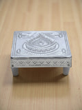 Sigaram 4x4 Inch Wooden Silver Plated Patiya/Chowki for Home & Temple Pooja Decor K5182