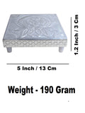 Sigaram 5x5 Inch Wooden Silver Plated Pooja Chowki / Patiya for Home Pooja Decor K5183