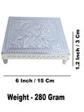 Sigaram 6x6 Inch Wooden Silver Plated Pooja Chowki / Patiya for Home Pooja Decor K5184