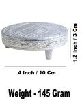 Sigaram 4x4 Inch Wooden Silver Plated Round Patli/Chowki for Home Pooja Decor K5185