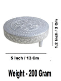 Sigaram 5x5 Inch Wooden Silver Plated Round Patli/Chowki for Home Pooja Decor K5186