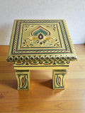 Sigaram 6x6 Inch Gold Plated Wooden Bajot Chowki for Home & Temple Pooja Decor K5190
